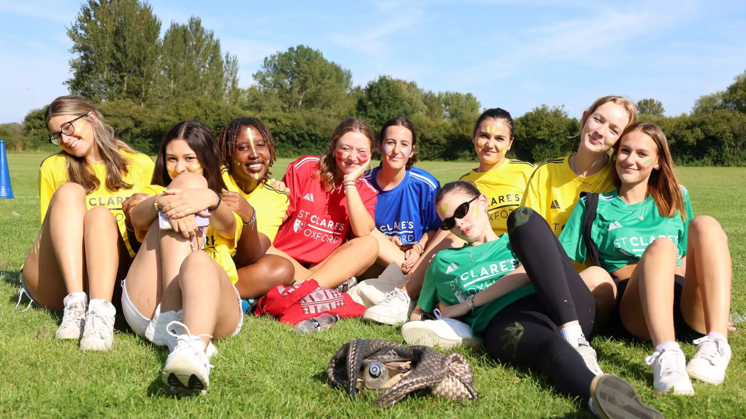 Students lounging on grass