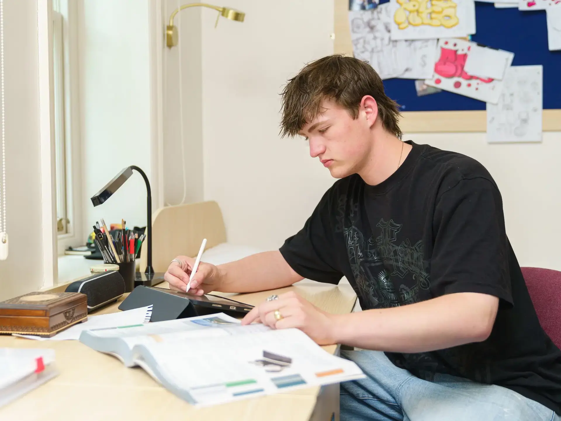 Student studying at a desk