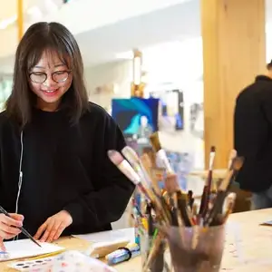 Student creating art project