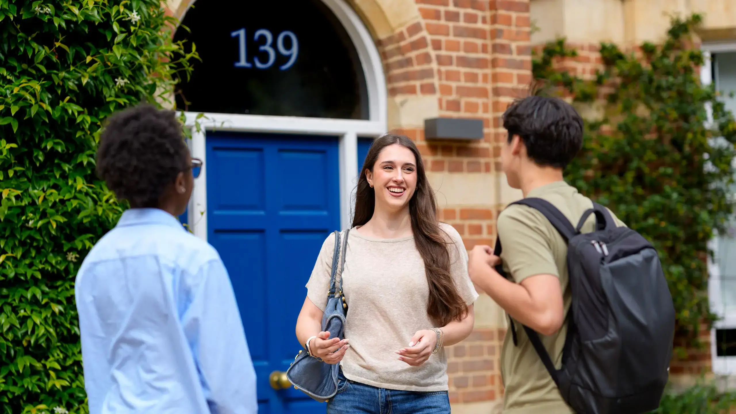 Students having a conversation outdoors