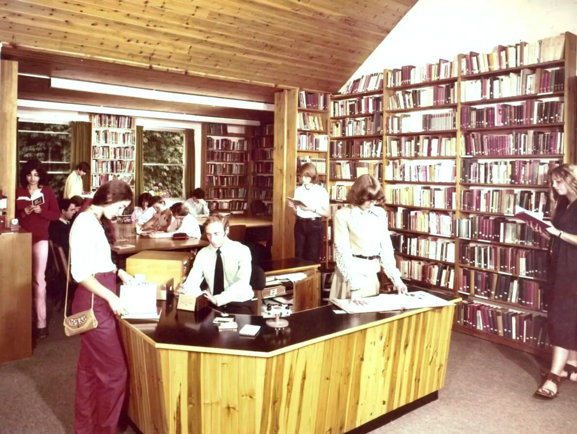 Older photograph of students in library
