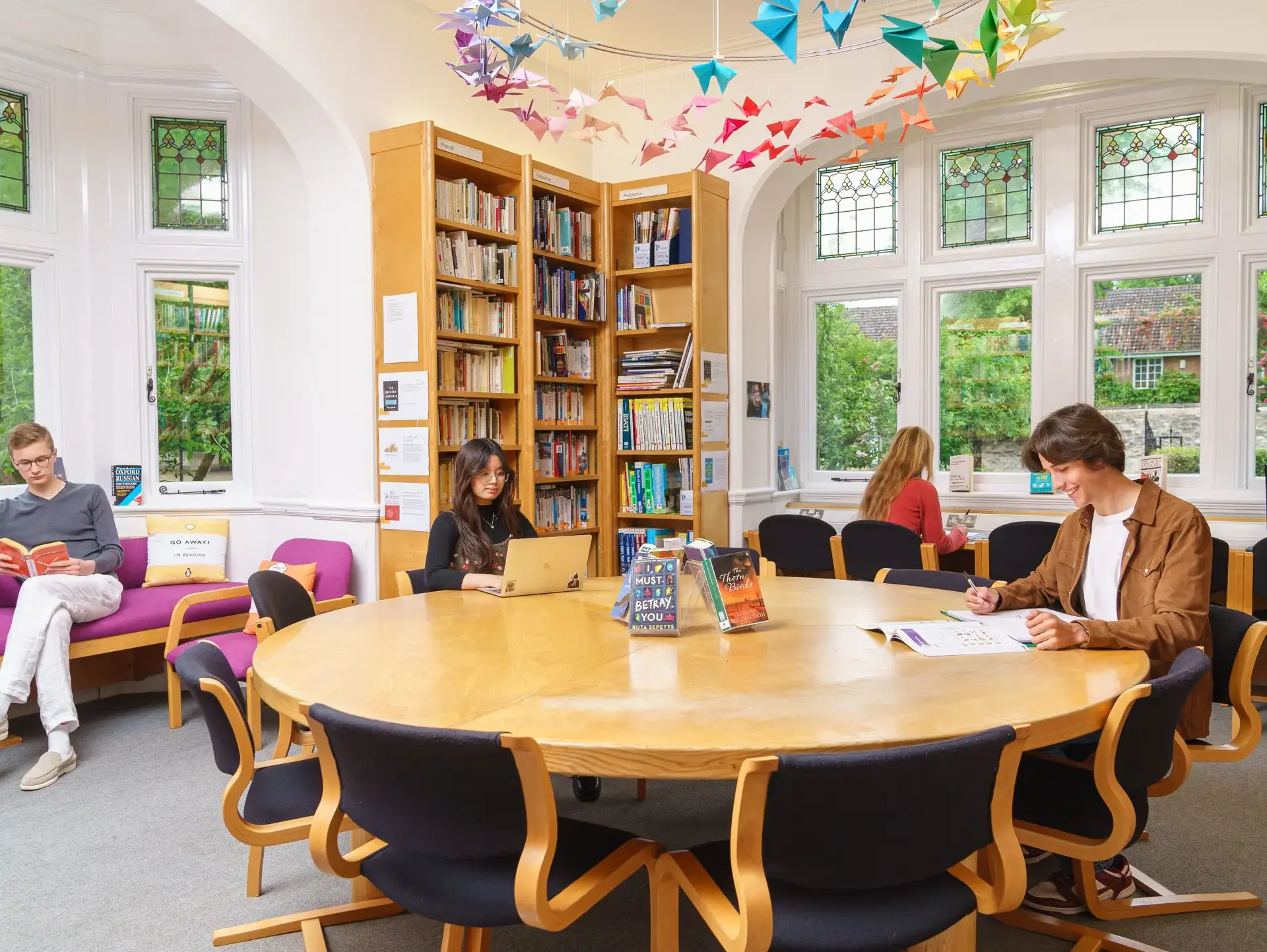 Students working in library