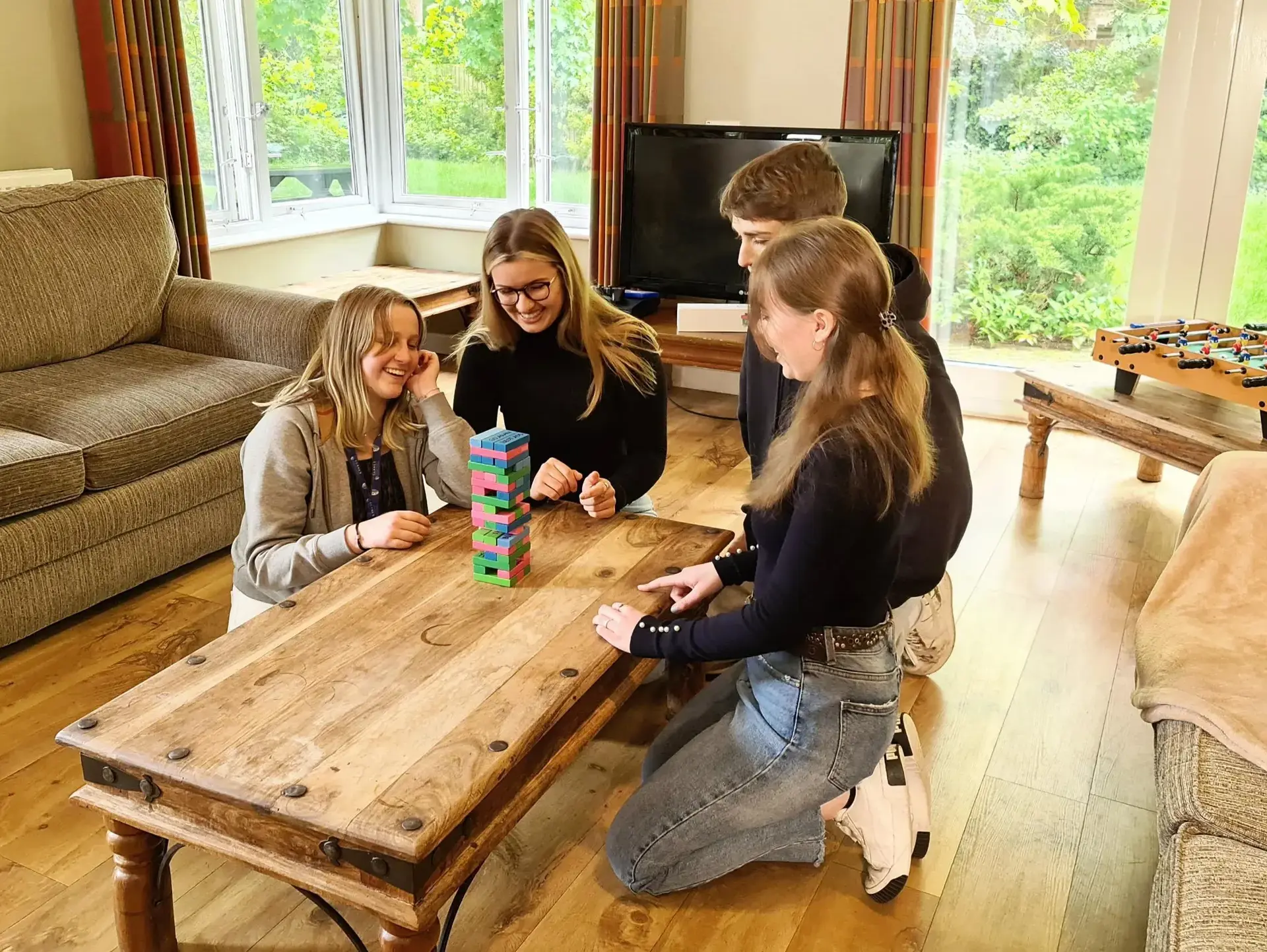 Students playing Jenga