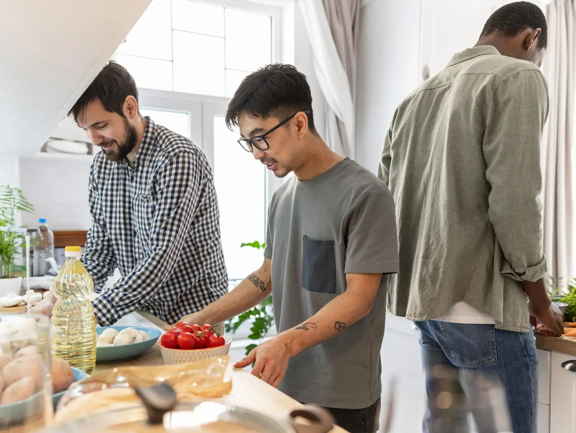 Students cooking in kitchen
