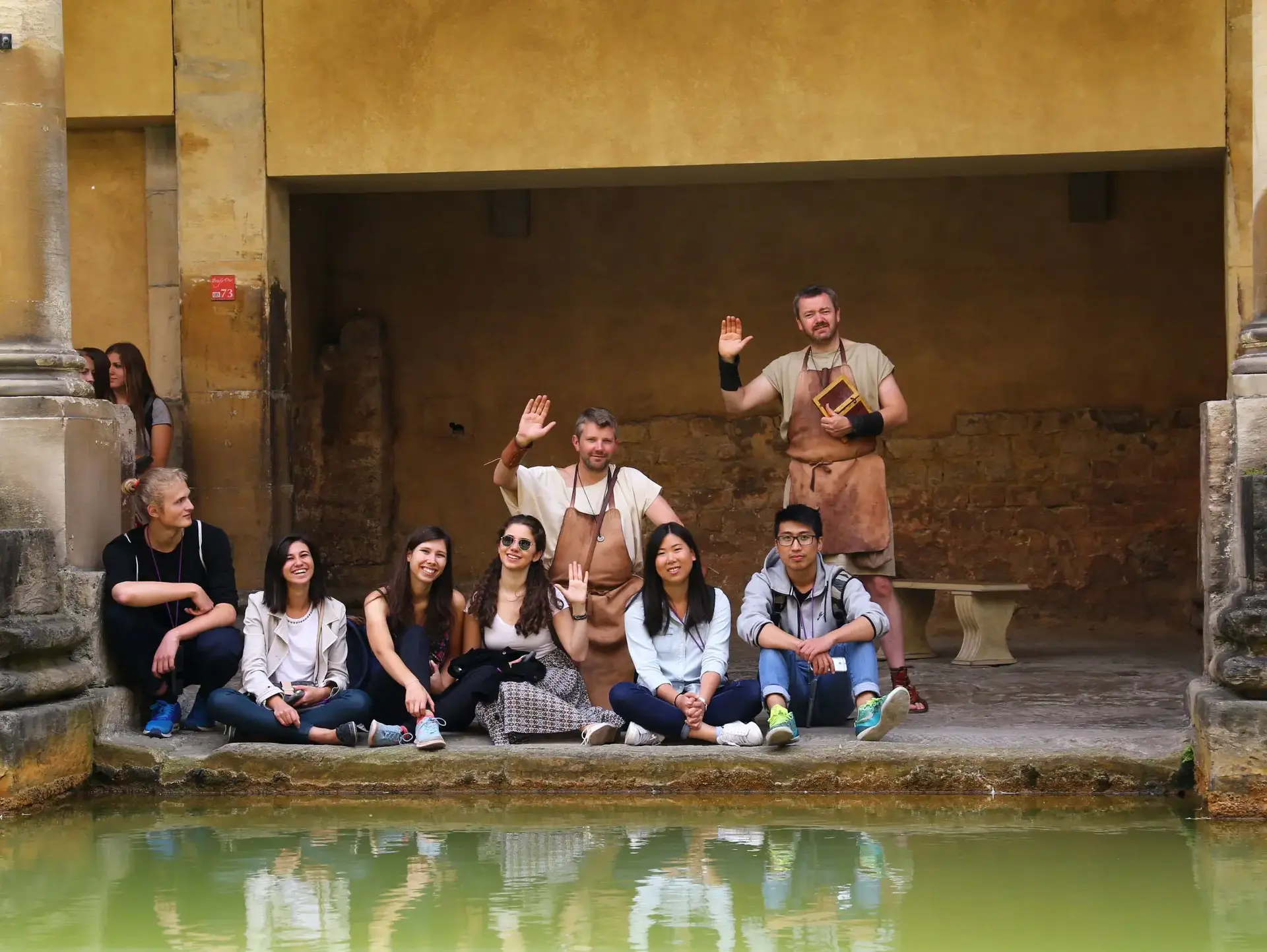 Students posing in Roman Baths