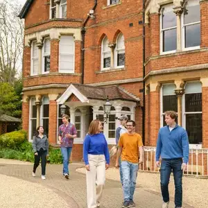 Students exploring historic campus