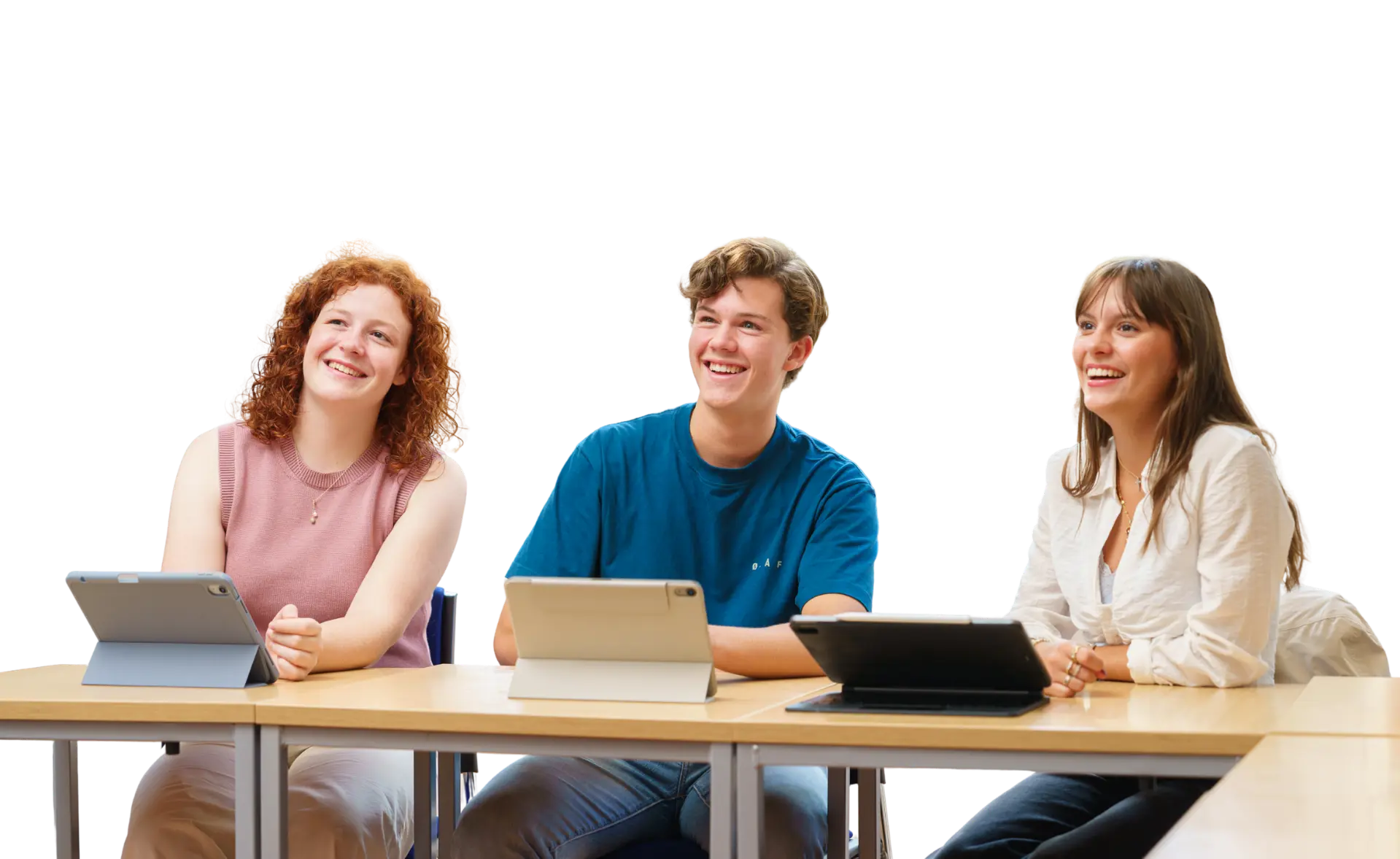 Students participating in class with tablets