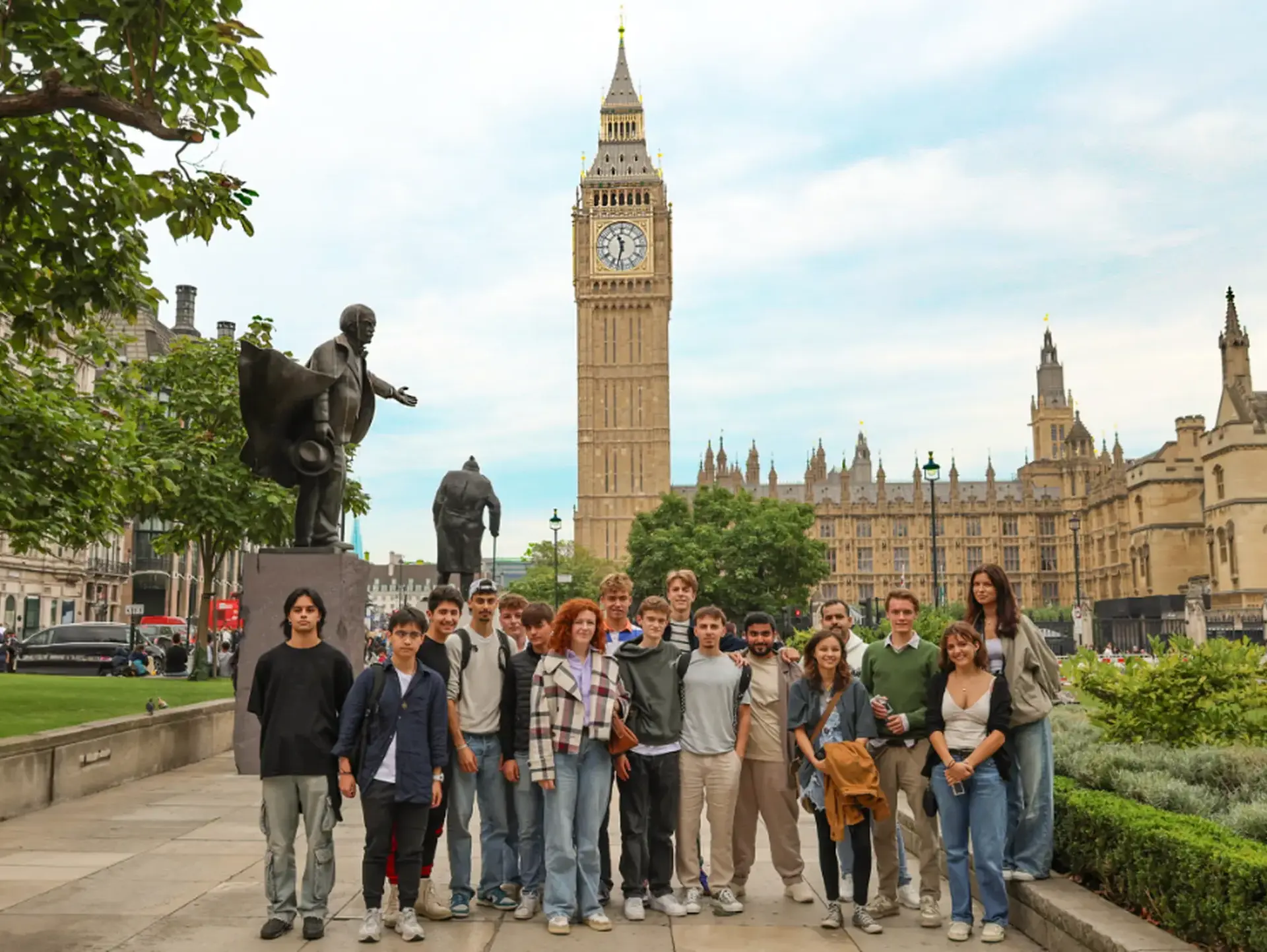 Students standing outside Houses of Parliament
