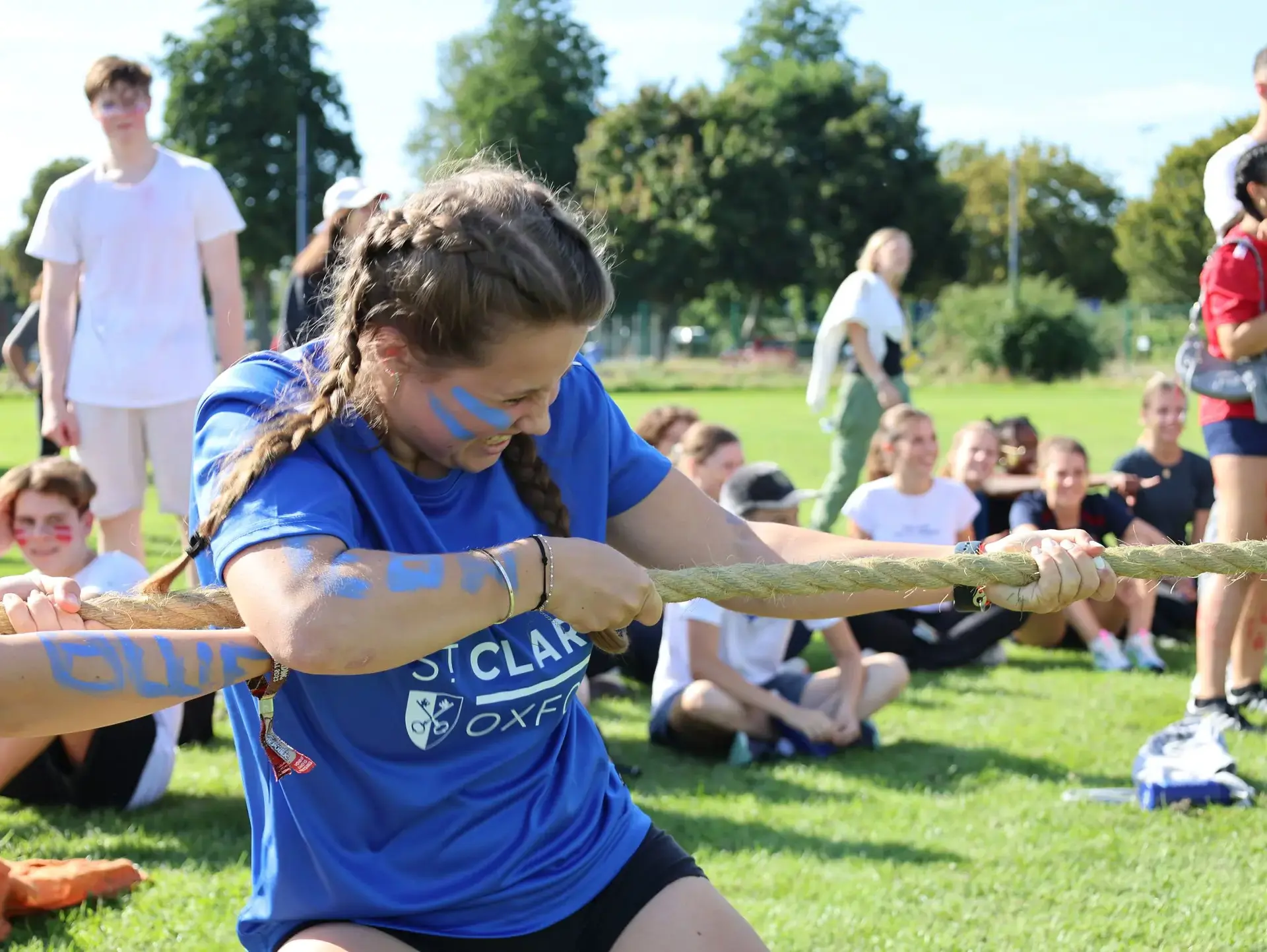 Student playing tug of war
