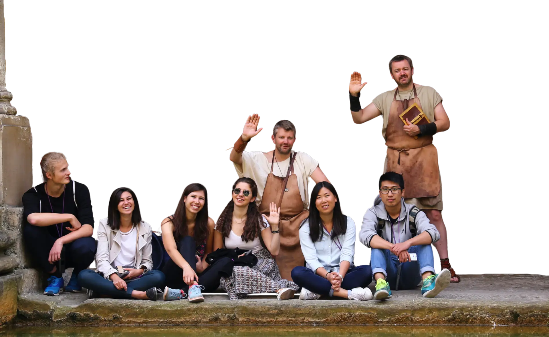 Students waving at the Roman Baths
