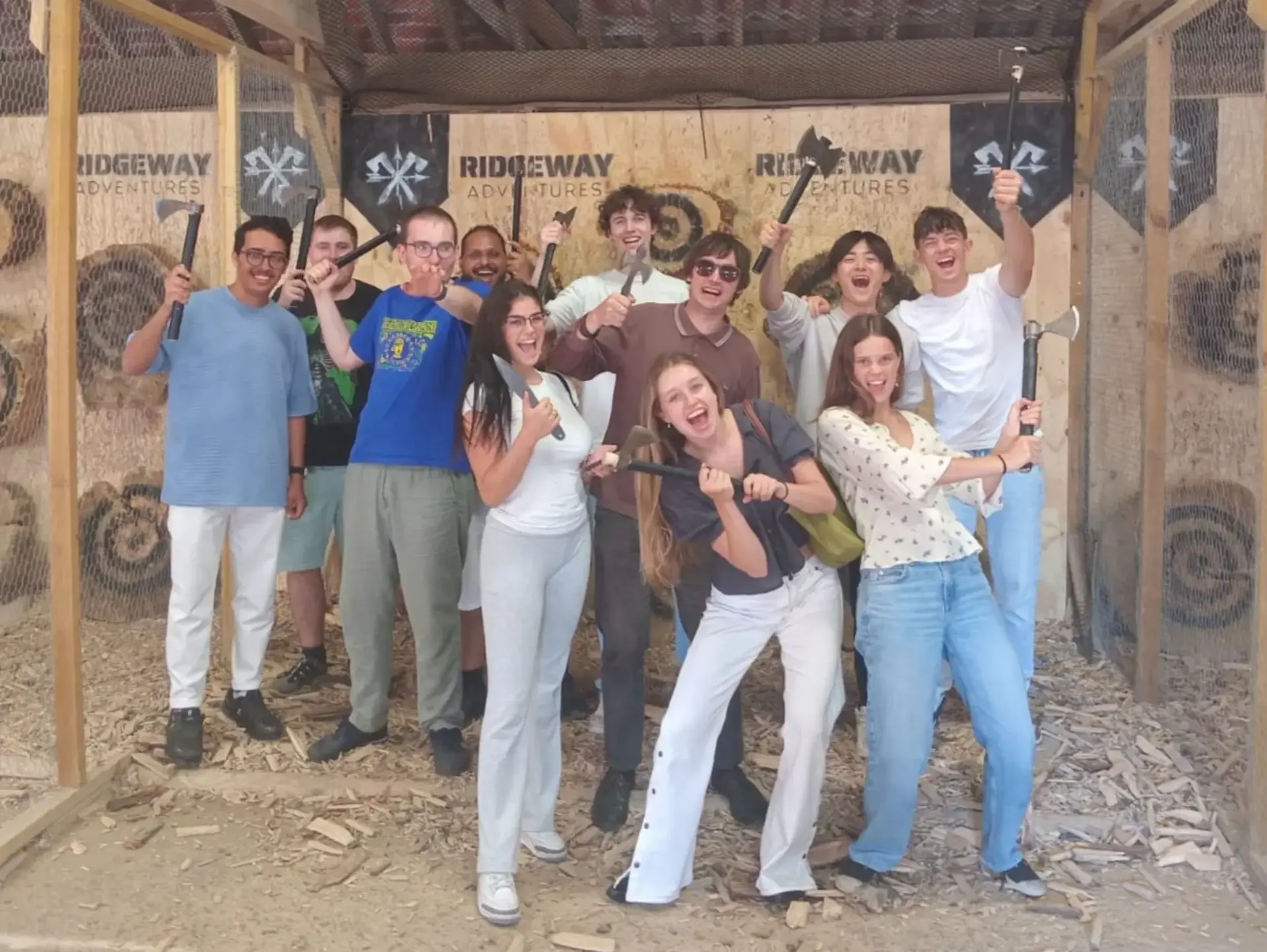 Students at axe throwing 