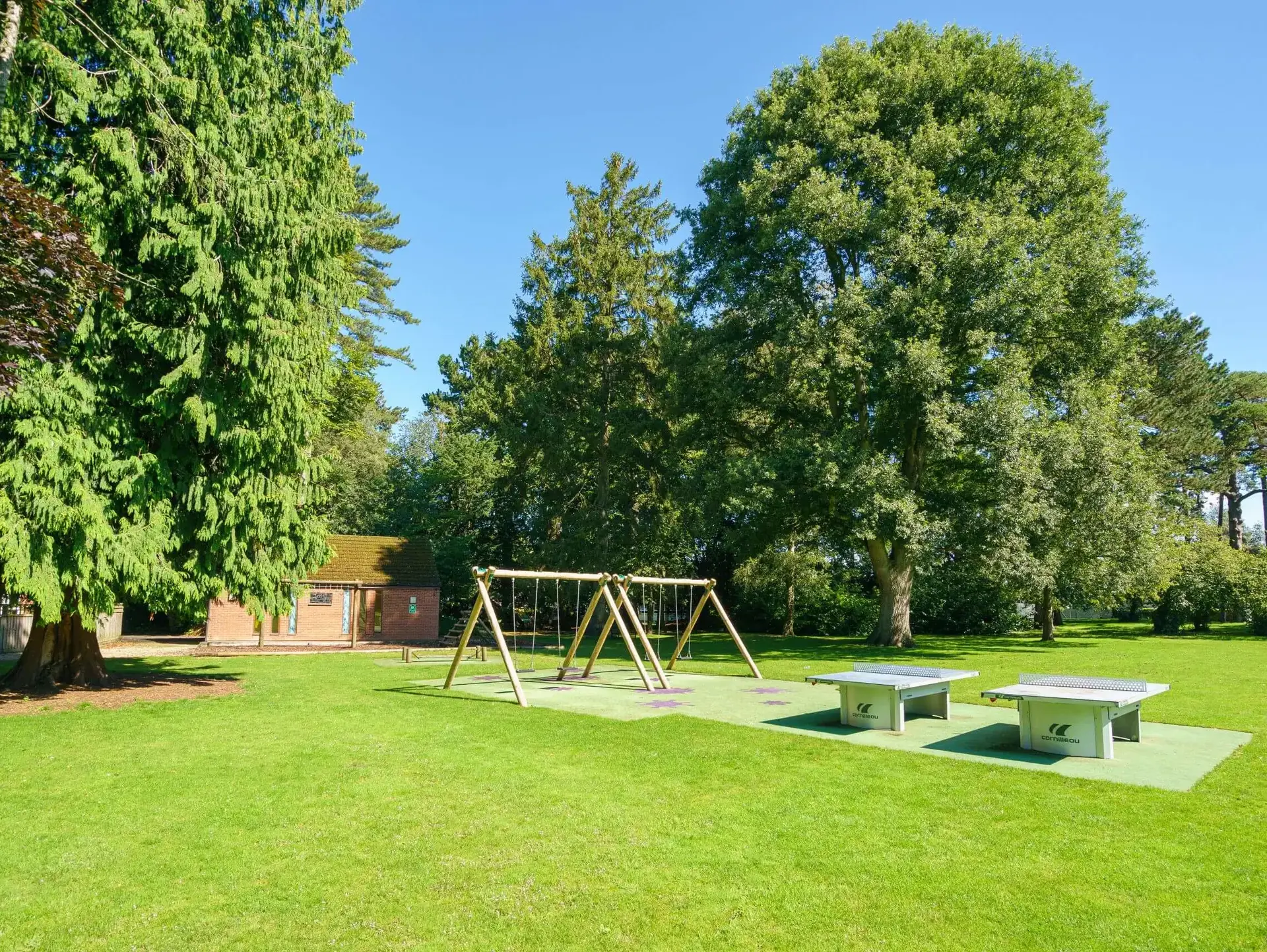 Outdoor swing sets and table tennis tables