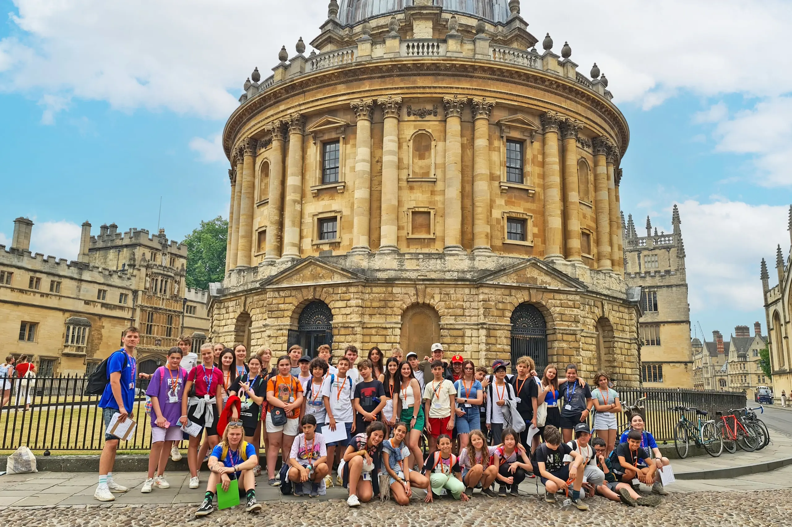Active english students pose for photo in oxford