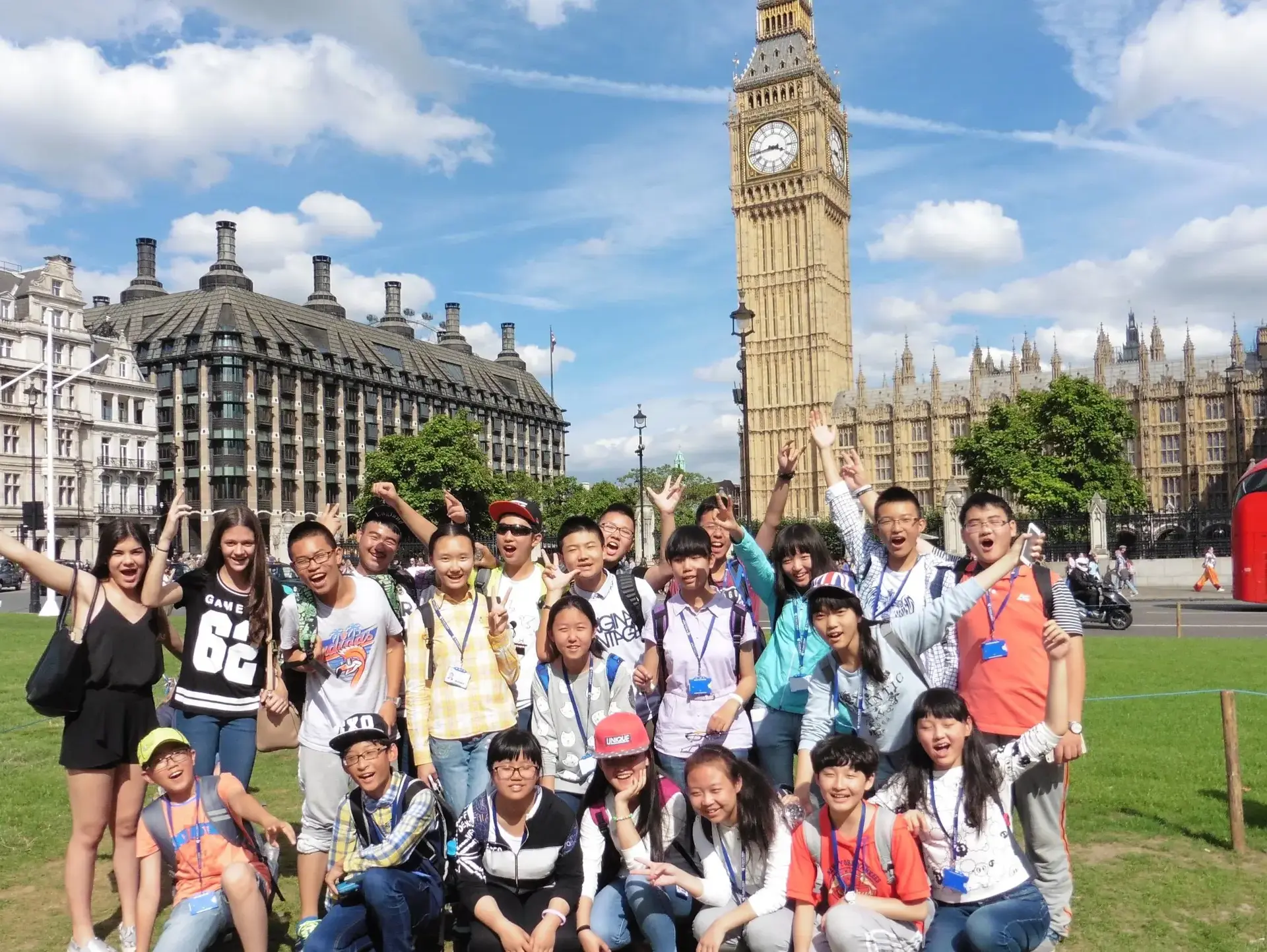 Group of students posing near Big Ben