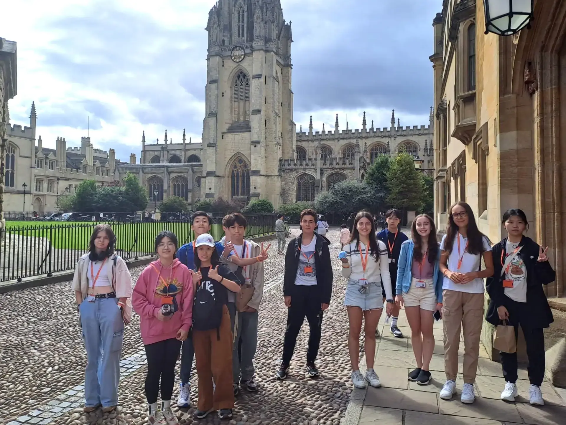 Group of students posing on Christ Church Cathedral green