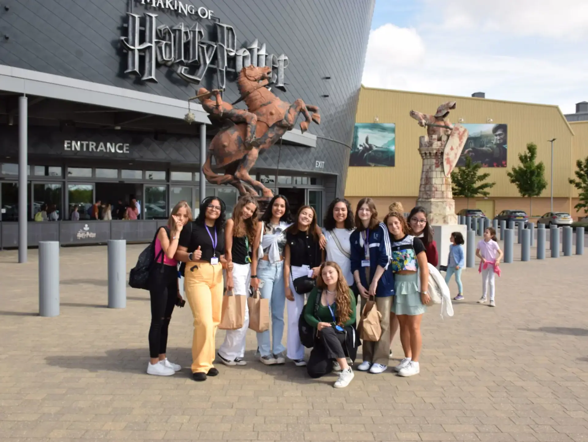 Students standing outside the Harry Potter attraction at Universal Studios