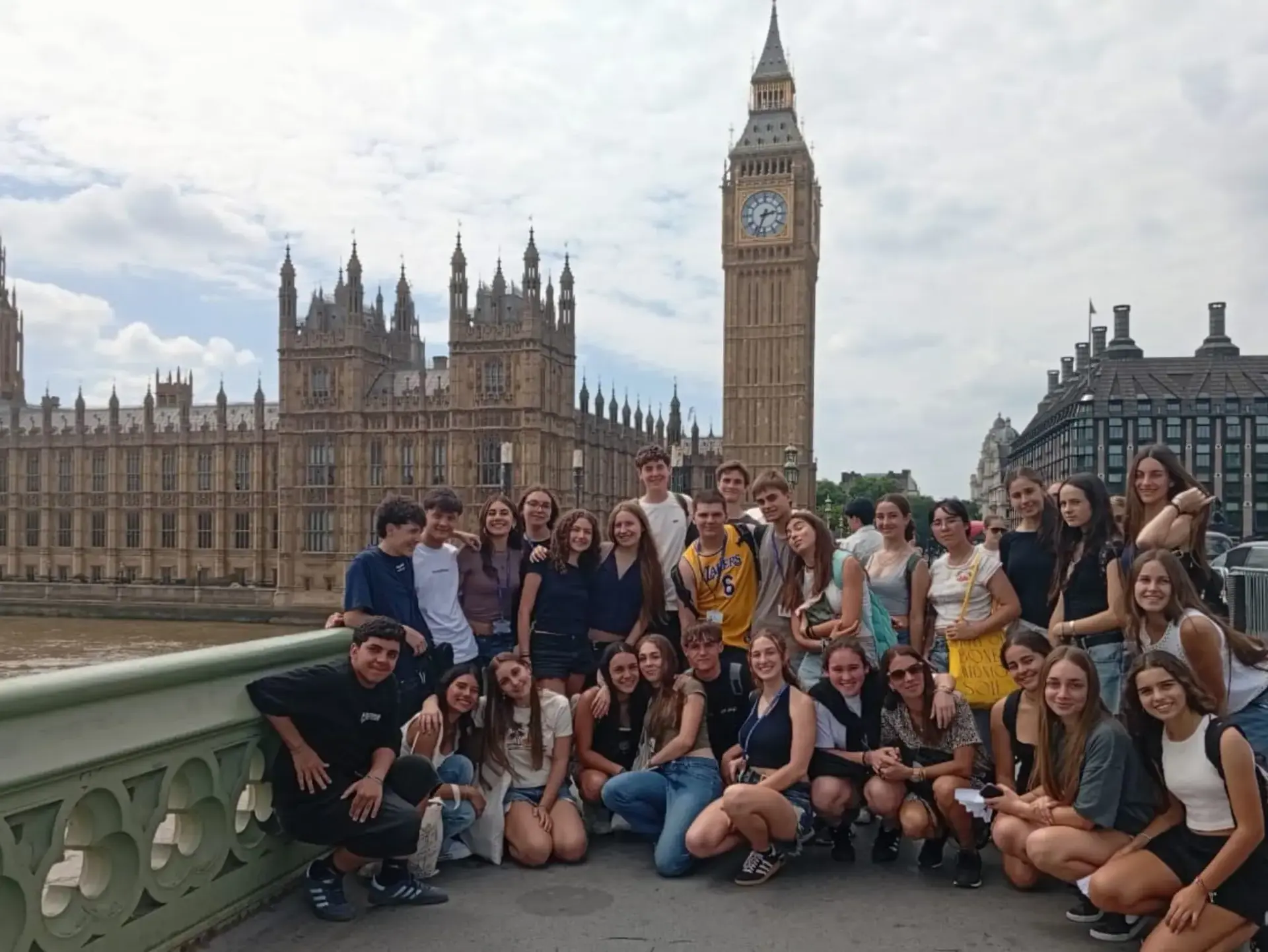 Students posing outside the Houses of Parliament