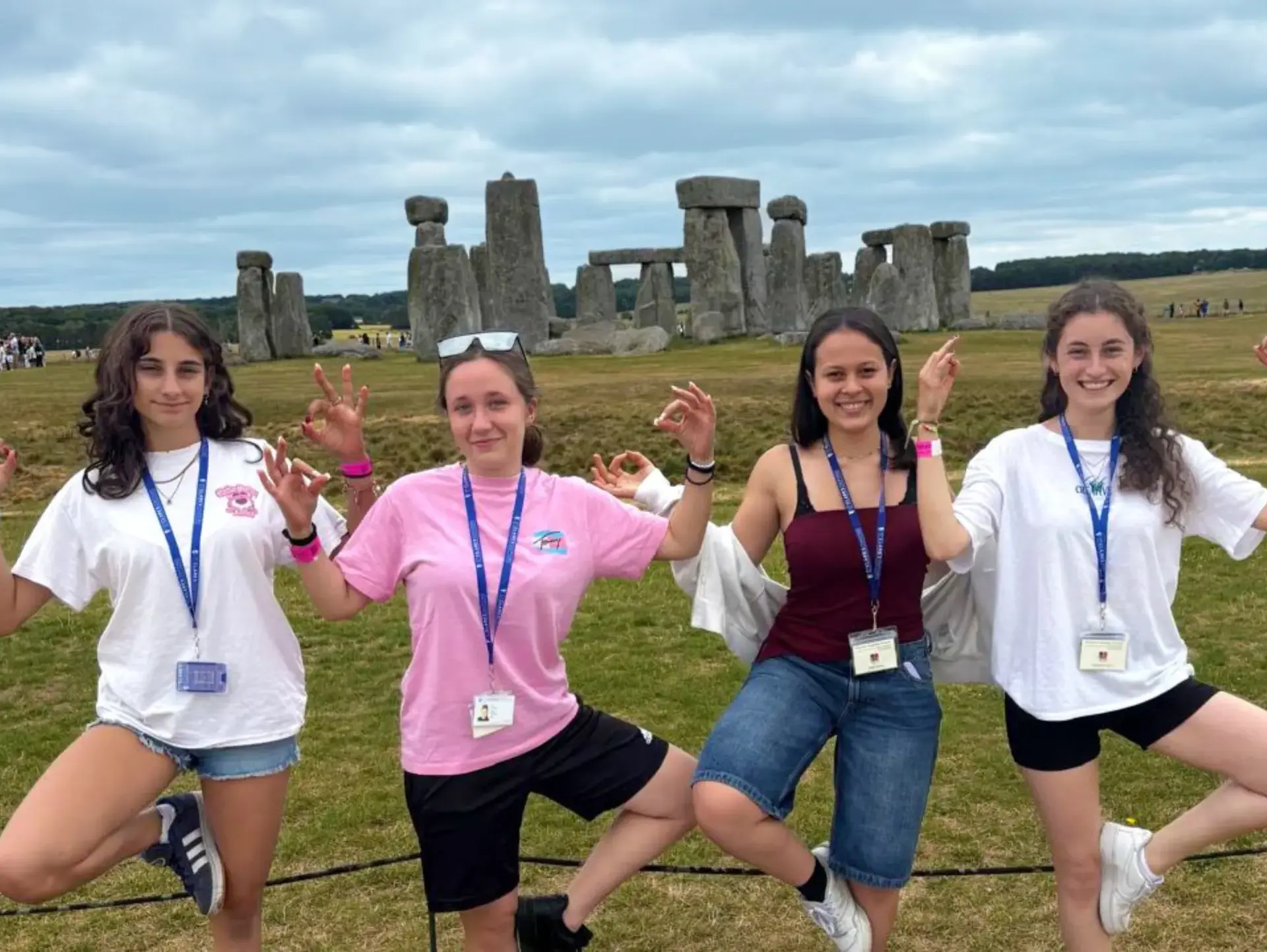 Students posing in front of Stonehenge