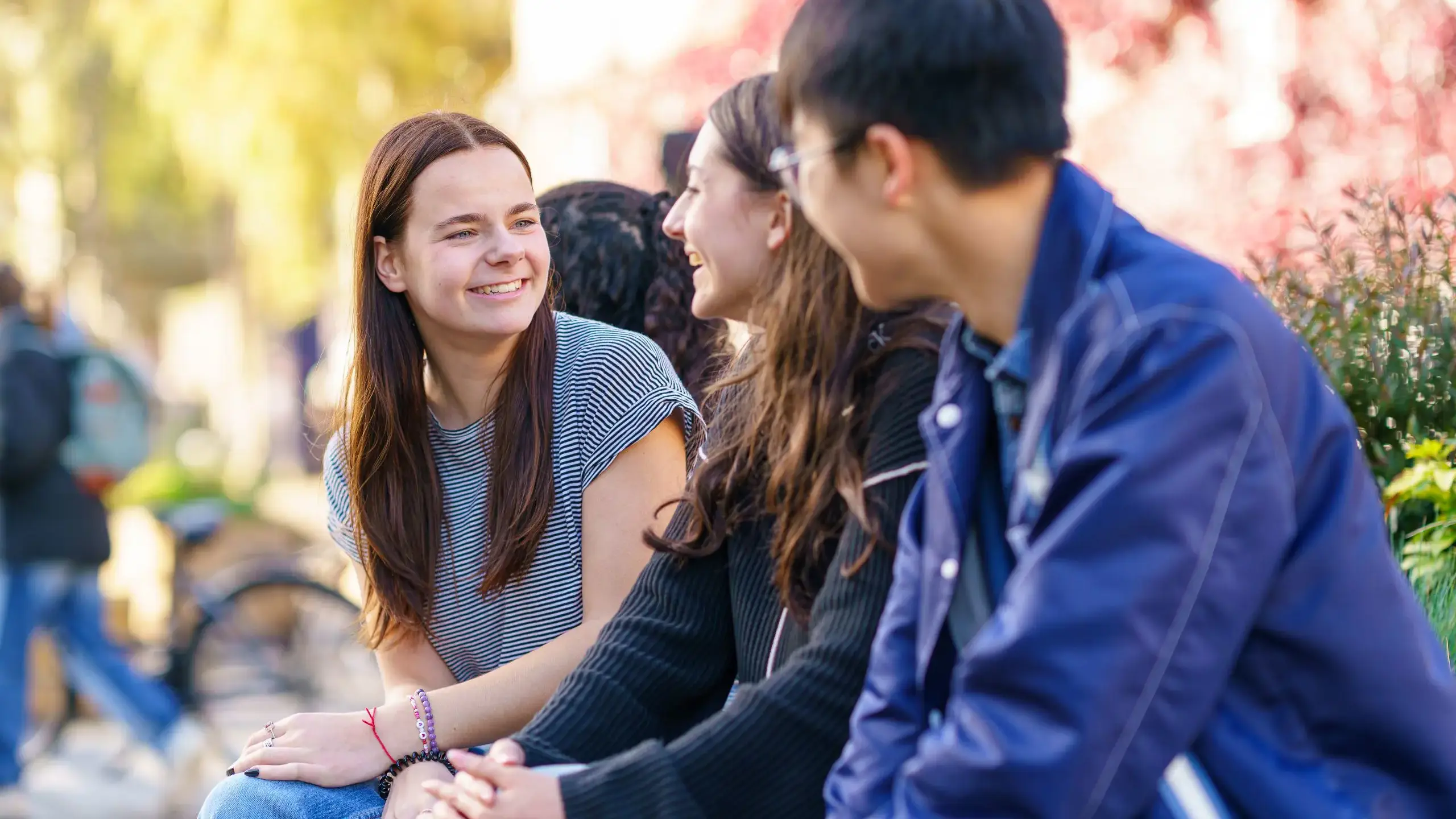 Students chatting, sitting on grass