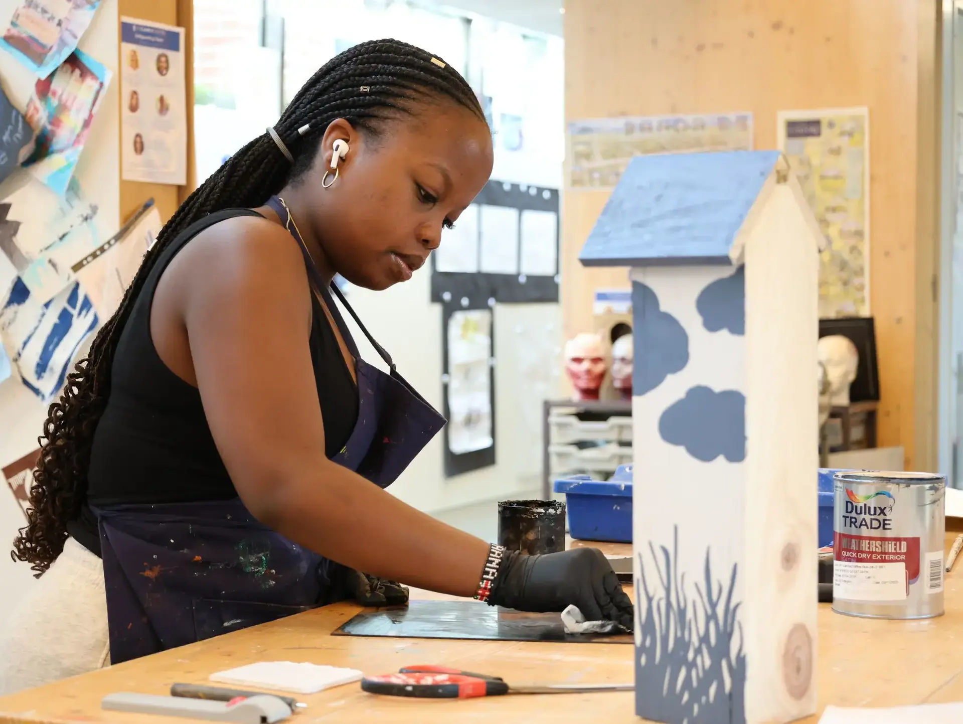Student working on art project