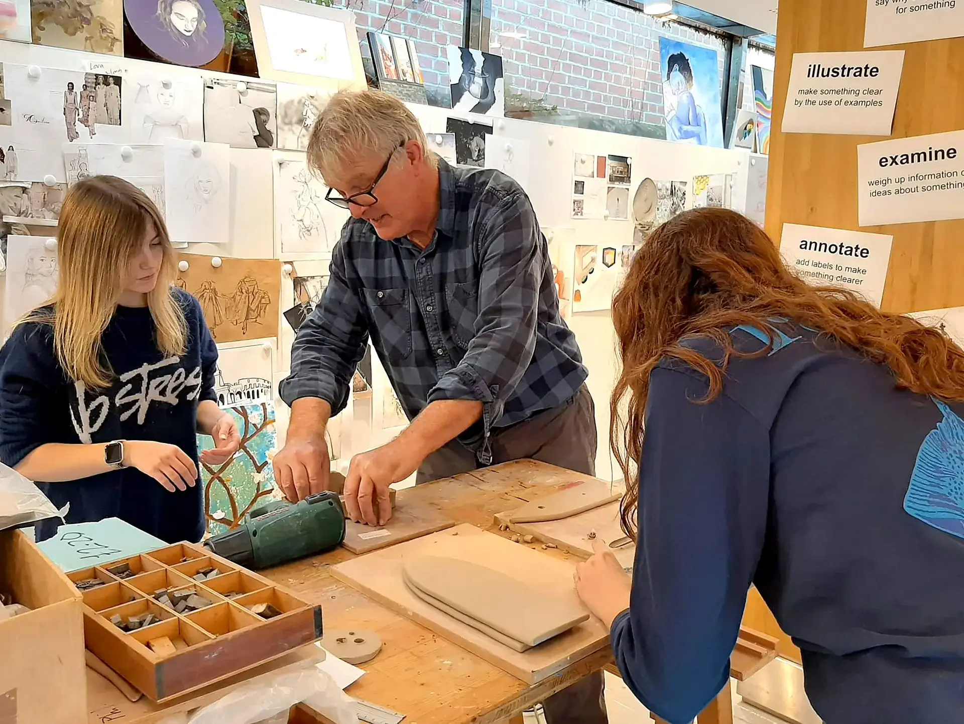 Students in practising carpentry