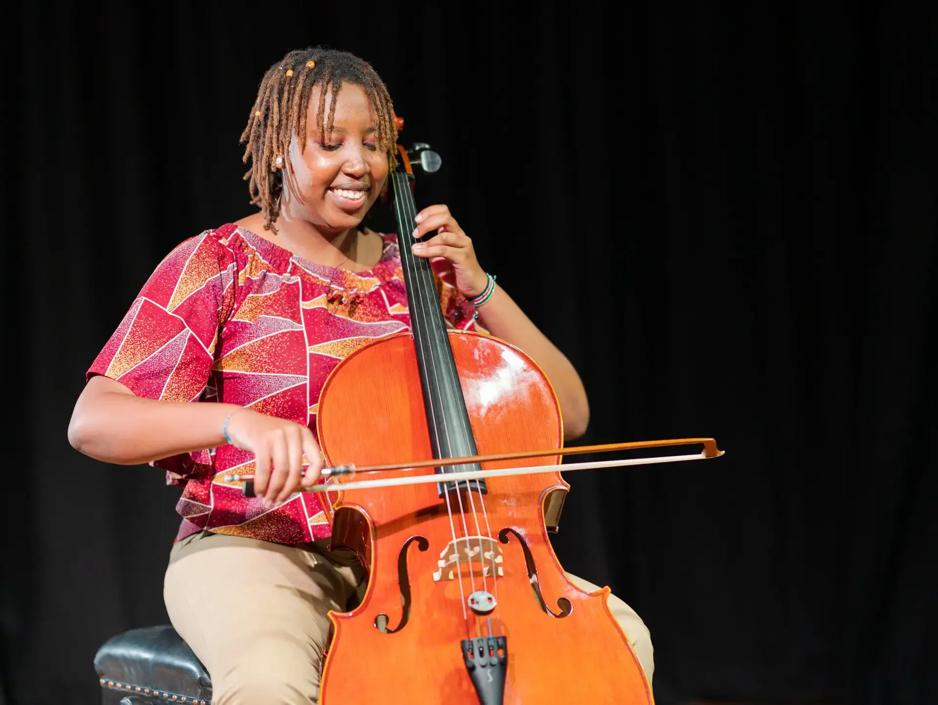 Student playing bass