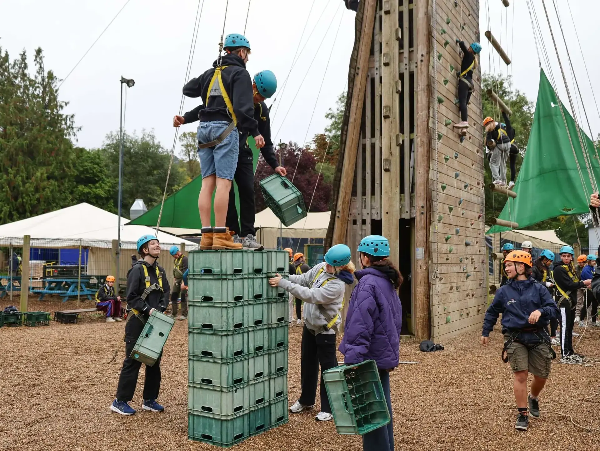 Group of students participating in an climbing outdoor activity