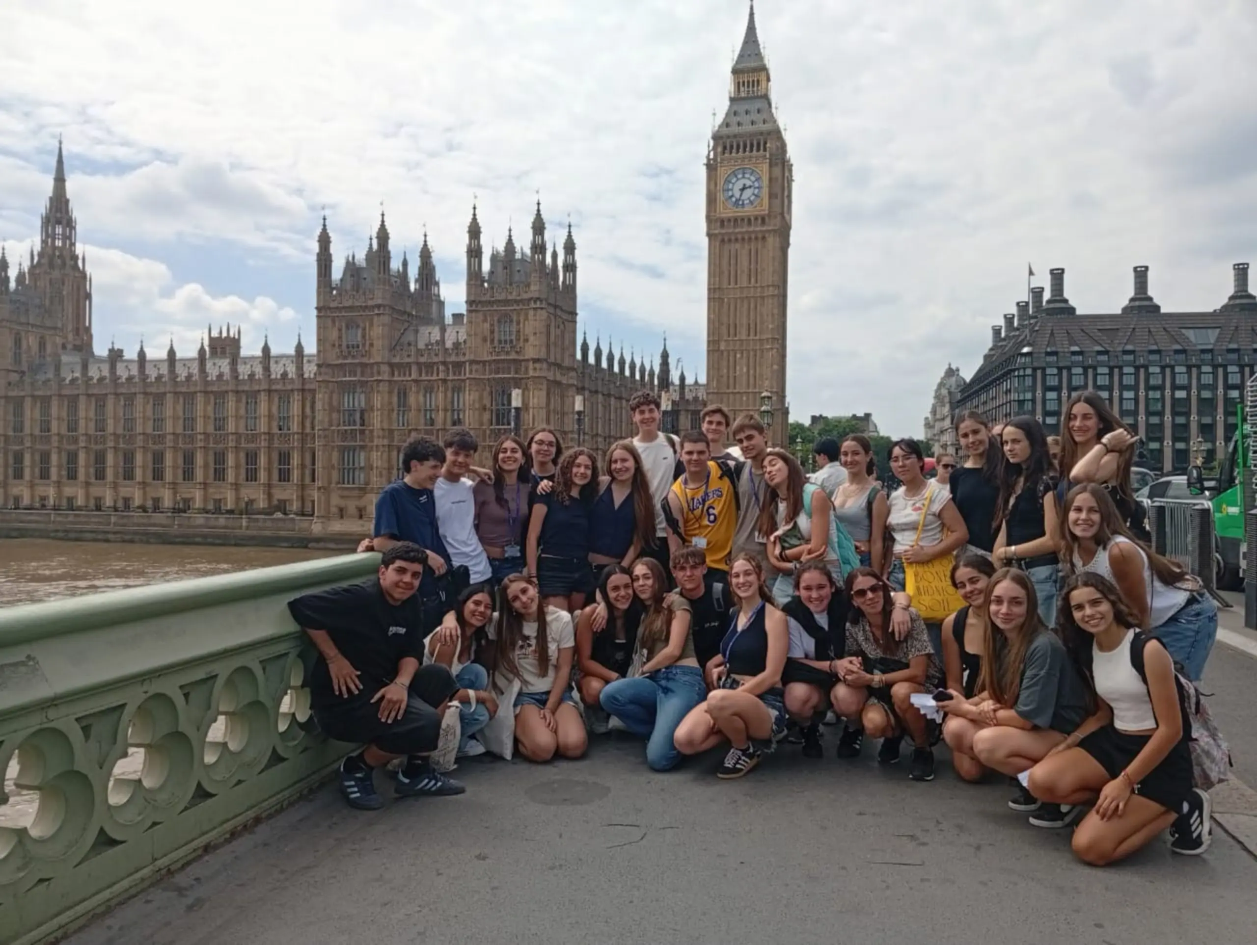 Group of students outside Big Ben on excursion